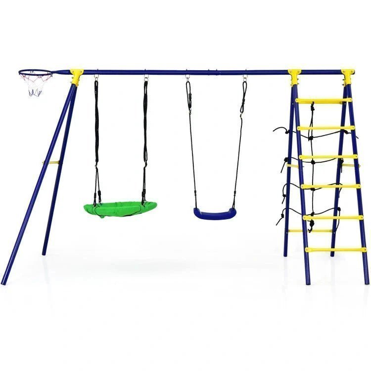 5 in 1 outdoor kids swing set with a shaped metal frame and ground stake.jpg 5 in 1 outdoor kids swing set with a shaped metal frame and ground stake.jpg