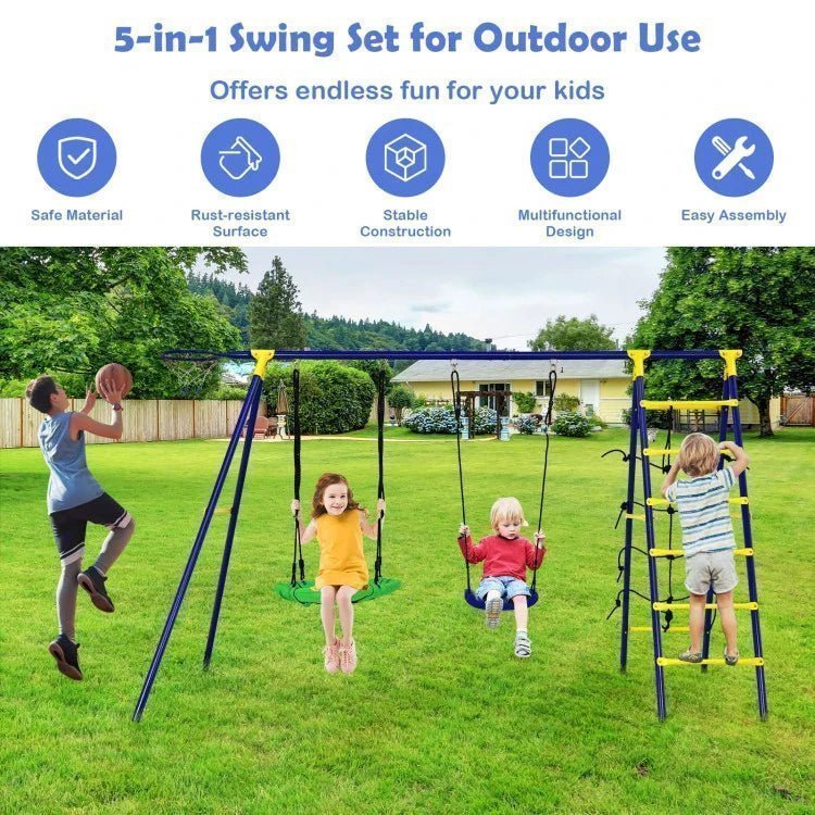 5 in 1 outdoor kids swing set with a shaped metal frame and ground stake1.jpg 5 in 1 outdoor kids swing set with a shaped metal frame and ground stake1.jpg