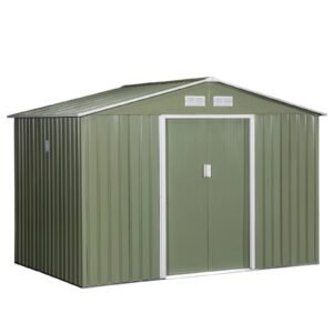 9 x 6 outdoor storage shed garden tool house with foundation 4 vents and 2 easy sliding doors for backyard patio garage lawn green.jpg