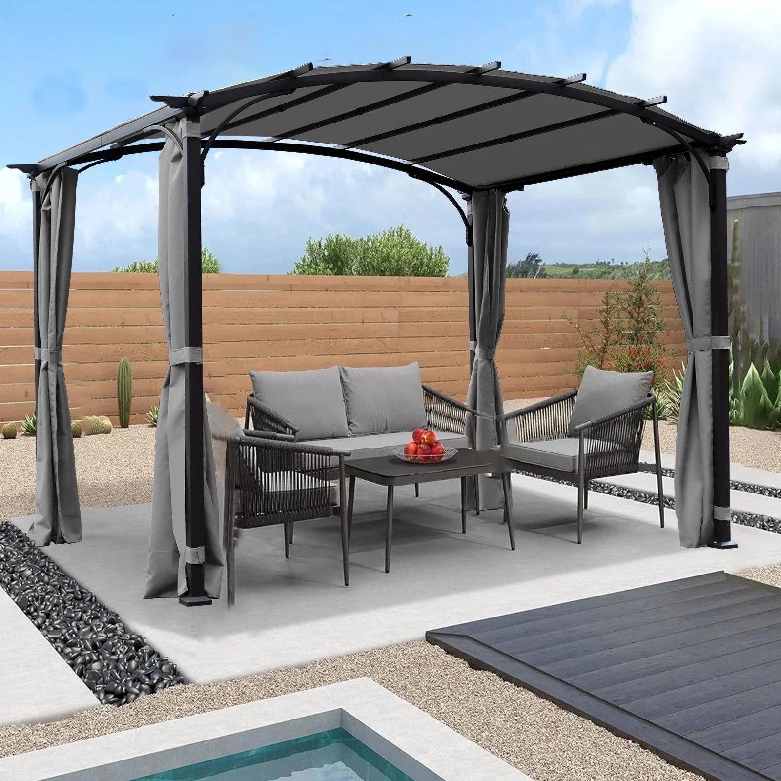 patio pergola 9 x 11ft arched gazebo with waterproof sun shade shelter awning steel frame grape gazebo for garden backyard grey.jpg patio pergola 9 x 11ft arched gazebo with waterproof sun shade shelter awning steel frame grape gazebo for garden backyard grey.jpg