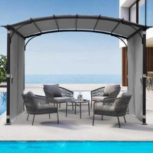 patio pergola 9 x 11ft arched gazebo with waterproof sun shade shelter awning steel frame grape gazebo for garden backyard grey1.jpg